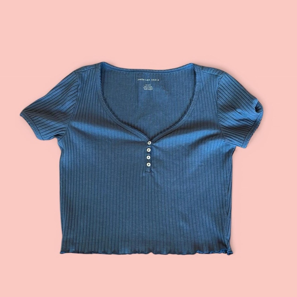 Blue Cropped Ribbed Top (never worn before)